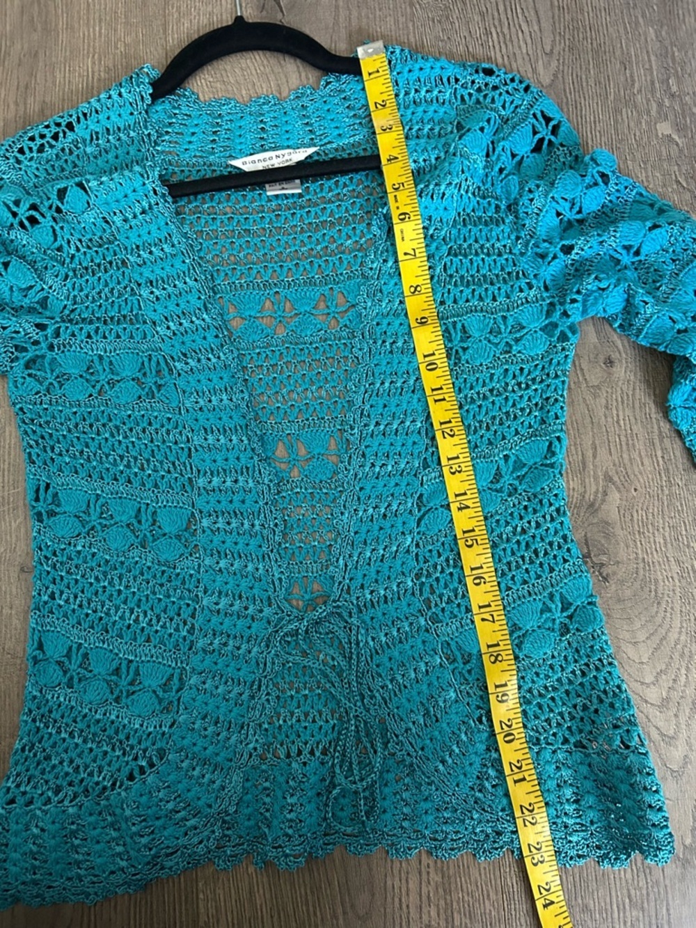 Bianca Nygard Turquoise Knit Boho Crochet Lace Open Cardigan Layer - Picture 9 of 9